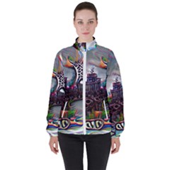 Abstract Art Psychedelic Art Experimental Women s High Neck Windbreaker