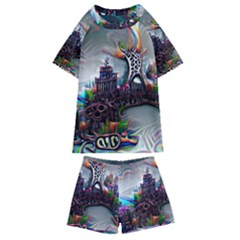 Abstract Art Psychedelic Art Experimental Kids  Swim Tee And Shorts Set