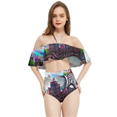 Abstract Art Psychedelic Art Experimental Halter Flowy Bikini Set 