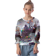 Abstract Art Psychedelic Art Experimental Kids  Cuff Sleeve Top
