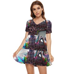 Abstract Art Psychedelic Art Experimental Tiered Short Sleeve Babydoll Dress