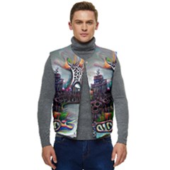 Abstract Art Psychedelic Art Experimental Men s Short Button Up Puffer Vest	