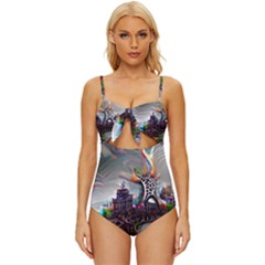 Abstract Art Psychedelic Art Experimental Knot Front One-piece Swimsuit