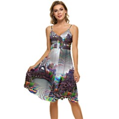 Abstract Art Psychedelic Art Experimental Sleeveless Tie Front Chiffon Dress