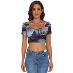 Abstract Art Psychedelic Art Experimental Short Sleeve Square Neckline Crop Top 