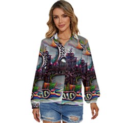 Abstract Art Psychedelic Art Experimental Women s Long Sleeve Button Down Shirt