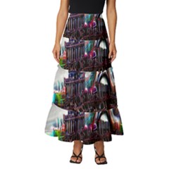 Abstract Art Psychedelic Art Experimental Tiered Ruffle Maxi Skirt