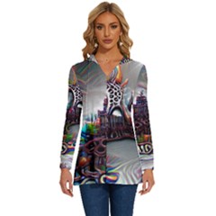 Abstract Art Psychedelic Art Experimental Long Sleeve Drawstring Hooded Top