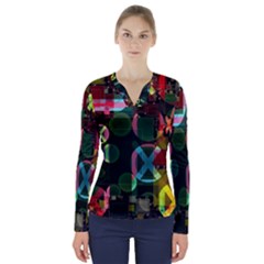 Abstract Color Texture Creative V-neck Long Sleeve Top