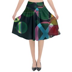 Abstract Color Texture Creative Flared Midi Skirt by Uceng