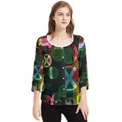 Abstract Color Texture Creative Chiffon Quarter Sleeve Blouse by Uceng