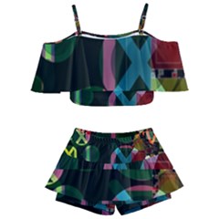 Abstract Color Texture Creative Kids  Off Shoulder Skirt Bikini