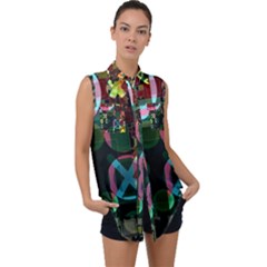 Abstract Color Texture Creative Sleeveless Chiffon Button Shirt