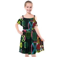 Abstract Color Texture Creative Kids  Cut Out Shoulders Chiffon Dress