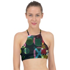 Abstract Color Texture Creative Racer Front Bikini Top