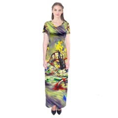 Abstract Arts Psychedelic Art Experimental Short Sleeve Maxi Dress