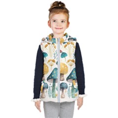 Mushroom Forest Fantasy Flower Nature Kids  Hooded Puffer Vest by Uceng