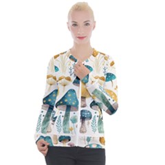 Mushroom Forest Fantasy Flower Nature Casual Zip Up Jacket by Uceng