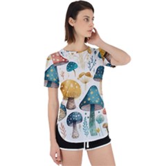 Mushroom Forest Fantasy Flower Nature Perpetual Short Sleeve T-shirt by Uceng