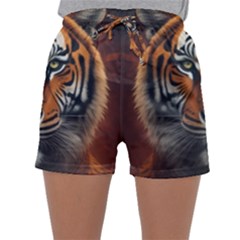 Tiger Animal Feline Predator Portrait Carnivorous Sleepwear Shorts by Uceng