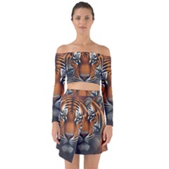 Tiger Animal Feline Predator Portrait Carnivorous Off Shoulder Top With Skirt Set by Uceng