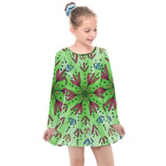 Flower Mandala Art Drawing Spring Background Kids  Long Sleeve Dress