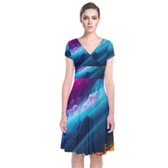 Abstract Art Artwork Short Sleeve Front Wrap Dress by Uceng