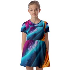 Abstract Art Artwork Kids  Short Sleeve Pinafore Style Dress by Uceng