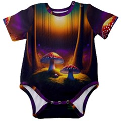Ai Generated Mushrooms Wallpaper Baby Short Sleeve Bodysuit by Uceng