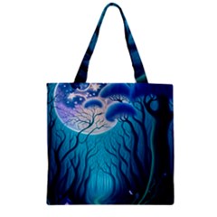 Blue Forrest Jungle,tree Trees Nature Landscape Zipper Grocery Tote Bag by Uceng