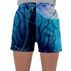 Blue Forrest Jungle,tree Trees Nature Landscape Sleepwear Shorts by Uceng