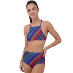 Multicolored Stripe Curve Striped Background High Waist Tankini Set by Uceng