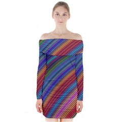 Multicolored Stripe Curve Striped Background Long Sleeve Off Shoulder Dress by Uceng