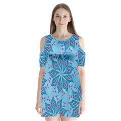 Flower Template Mandala Nature Blue Sketch Drawing Shoulder Cutout Velvet One Piece by Uceng