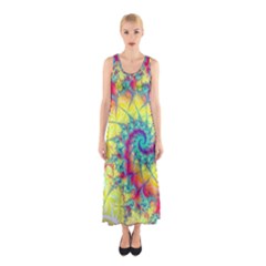 Fractal Spiral Abstract Background Vortex Yellow Sleeveless Maxi Dress by Uceng