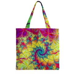 Fractal Spiral Abstract Background Vortex Yellow Zipper Grocery Tote Bag by Uceng