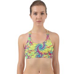 Fractal Spiral Abstract Background Vortex Yellow Back Web Sports Bra by Uceng