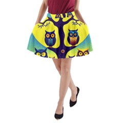 Owl Animal Cartoon Drawing Tree Nature Landscape A-line Pocket Skirt by Uceng