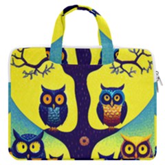 Owl Animal Cartoon Drawing Tree Nature Landscape Macbook Pro 13  Double Pocket Laptop Bag by Uceng