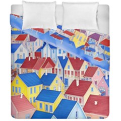 City Houses Cute Drawing Landscape Village Duvet Cover Double Side (california King Size) by Uceng
