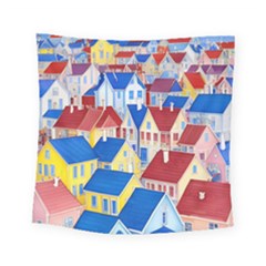 City Houses Cute Drawing Landscape Village Square Tapestry (small) by Uceng