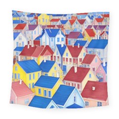 City Houses Cute Drawing Landscape Village Square Tapestry (large) by Uceng