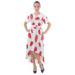 Strawberry Front Wrap High Low Dress by SychEva