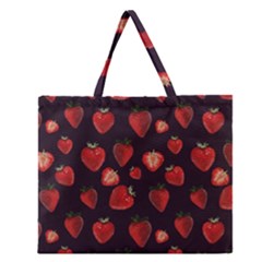 Watercolor Strawberry Zipper Large Tote Bag by SychEva