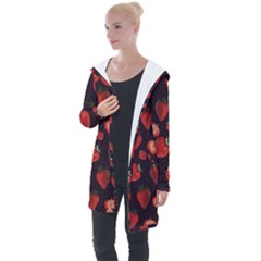 Watercolor Strawberry Longline Hooded Cardigan by SychEva