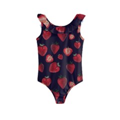 Watercolor Strawberry Kids  Frill Swimsuit by SychEva