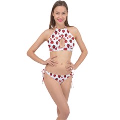 Strawberry Watercolor Cross Front Halter Bikini Set by SychEva