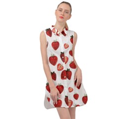 Strawberry Watercolor Sleeveless Shirt Dress by SychEva