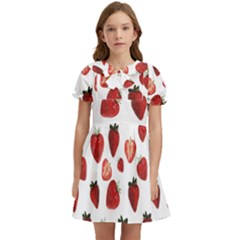 Strawberry Watercolor Kids  Bow Tie Puff Sleeve Dress by SychEva
