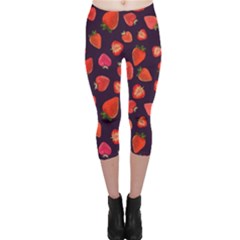 Strawberry On Black Capri Leggings  by SychEva